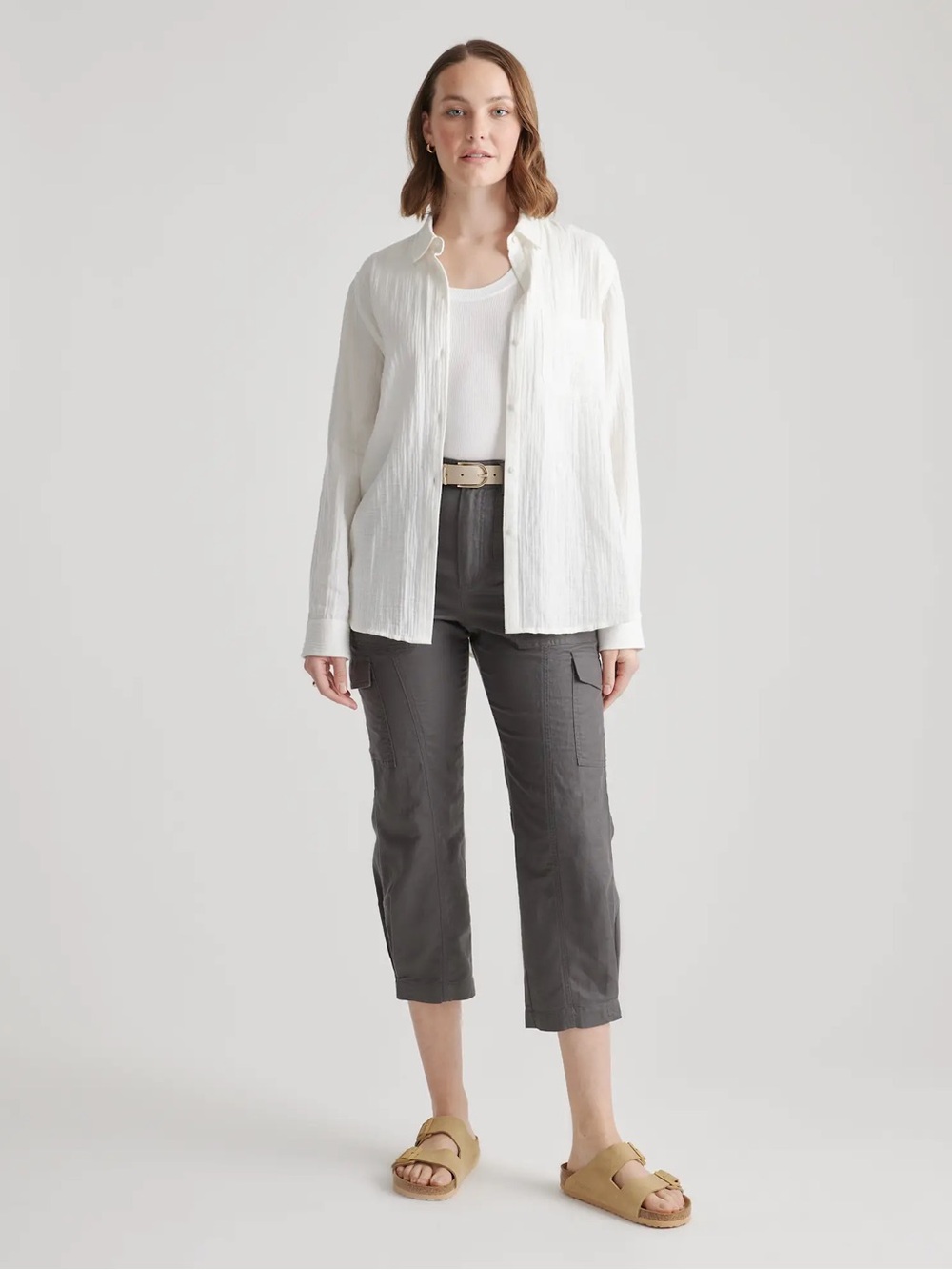 Quince 100% Organic Cotton Gauze Long Sleeve Shirt S White - Picture 4 of 8